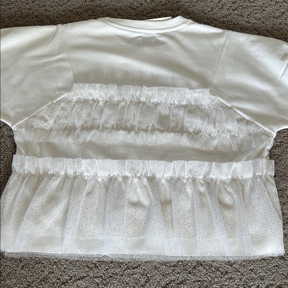 Anthropologie Maeve Short-Sleeve Smocked Ruffled Sweatshirt Glitter Tulle XS NWT - Picture 12 of 12